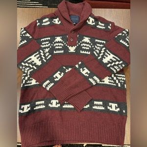 American Eagle Men's Thick Sweater Size Large Aztec Tribal Maroon Red Buttons